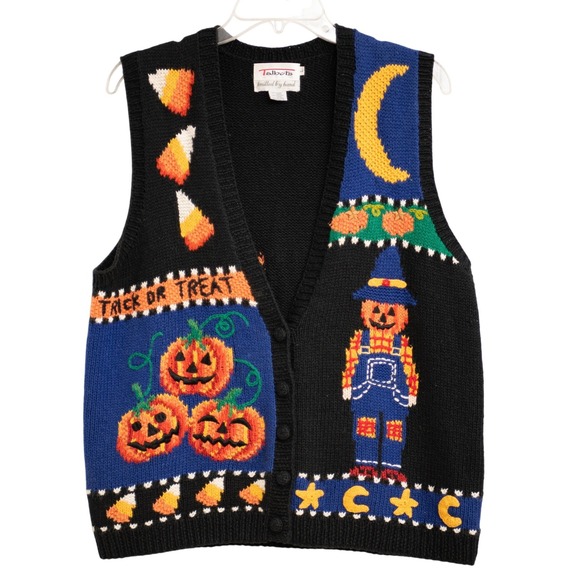 Talbots Sweaters - VTG Halloween Sweater Vest Talbots Hand Knitted Y2K GrannyCore 90s Whimsigoth